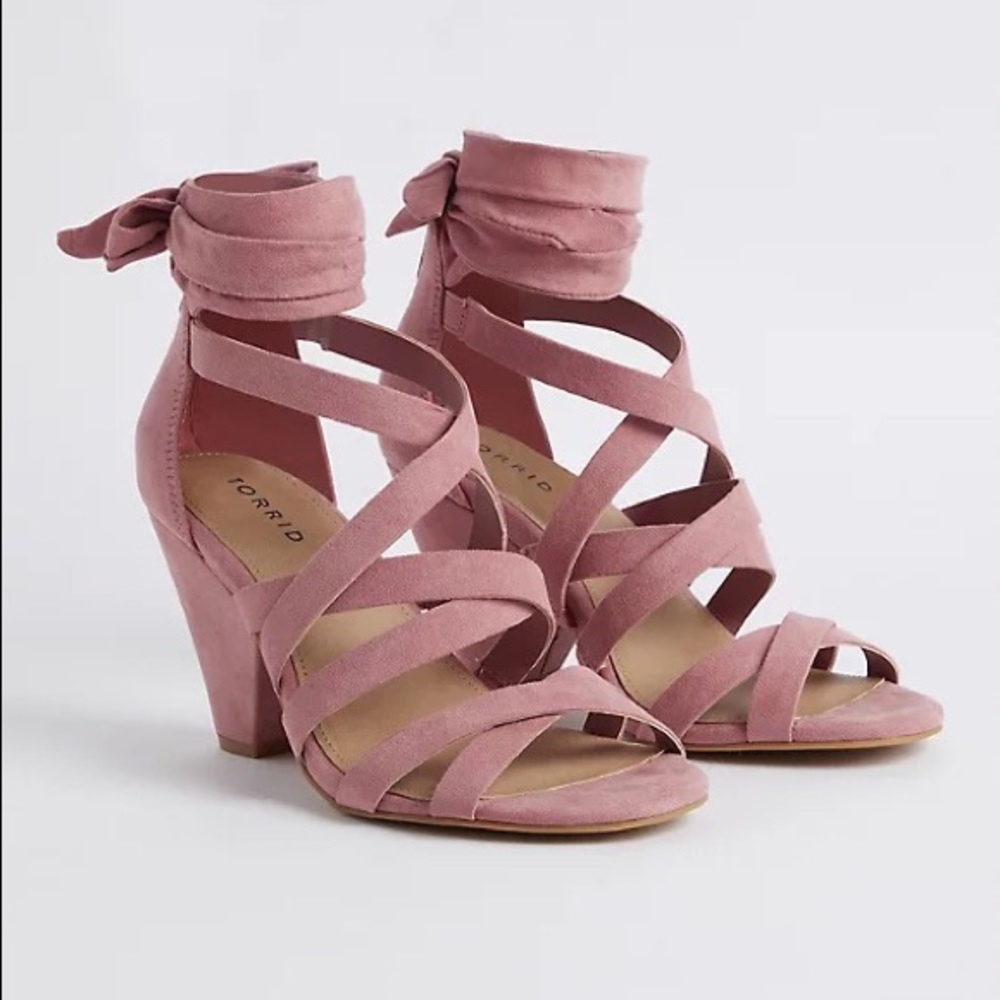 Torrid Strappy Cone Heel Faux Suede Rose Size 11